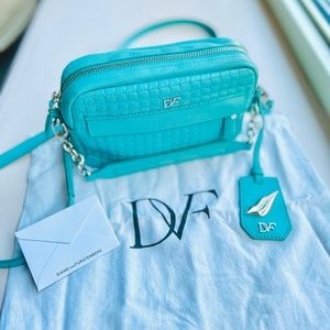 RARE DVF Diane Von Furstenberg Milo Mini Quilted Leather crossbody blue Bag